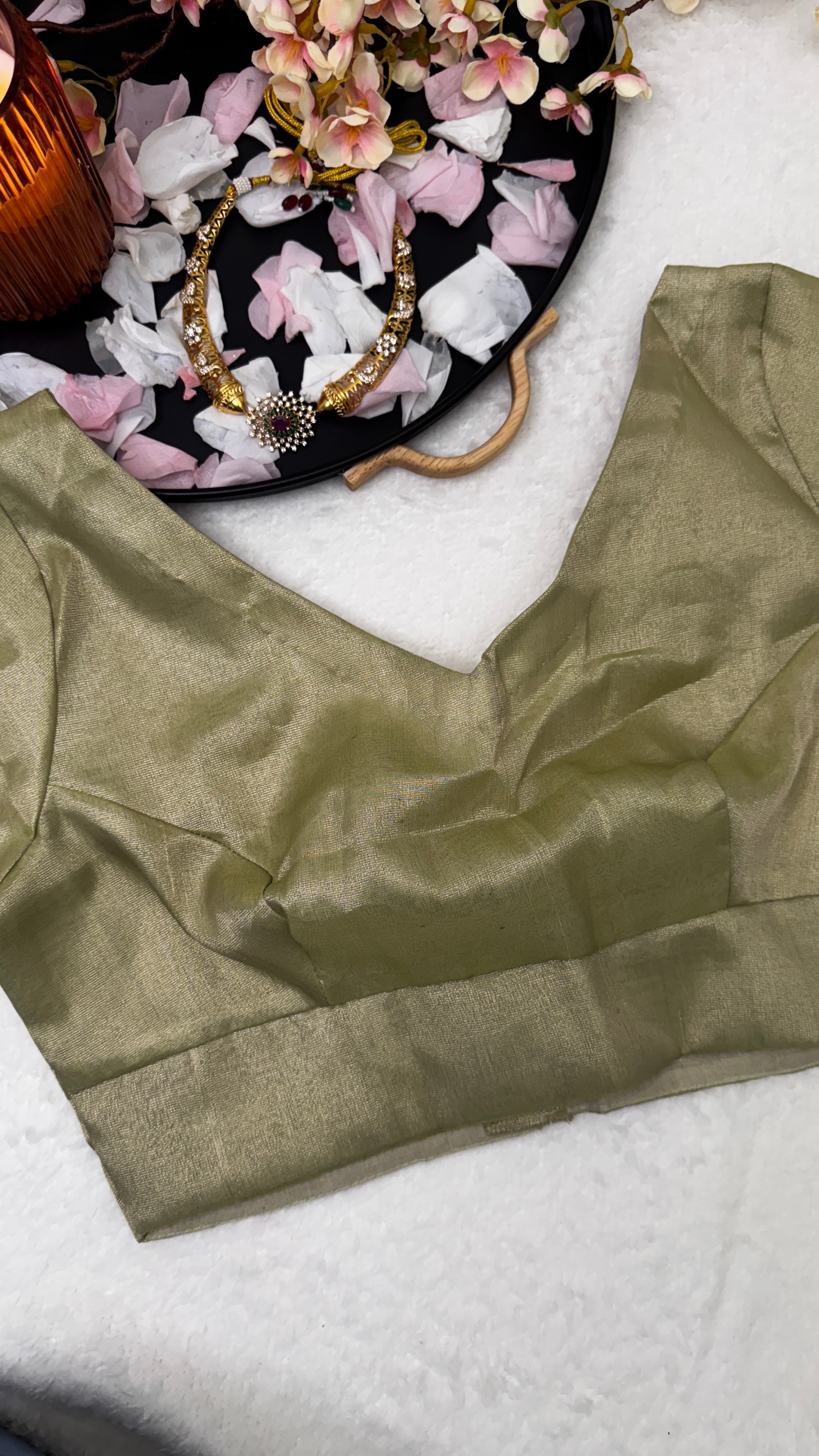 Pista Green Tissue Saree with Stitched Blouse